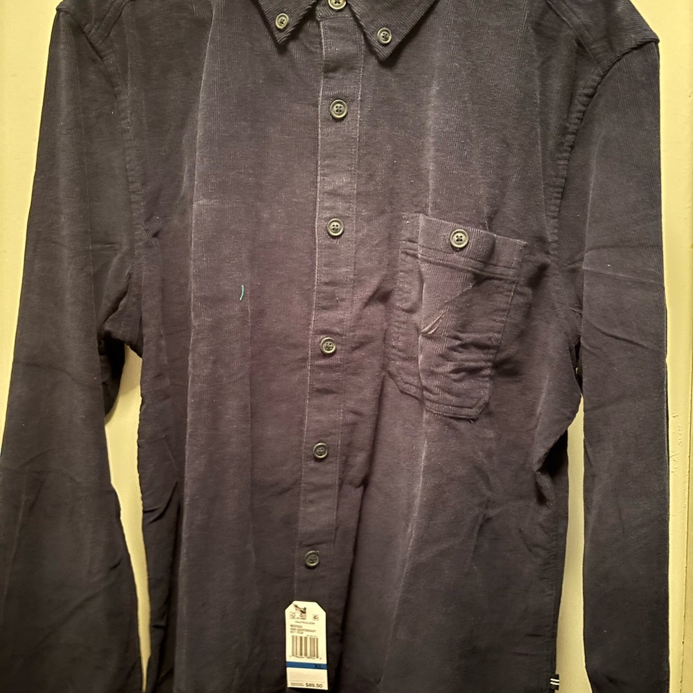 Men's Navy Blue Corduroy Button-Up Shirt